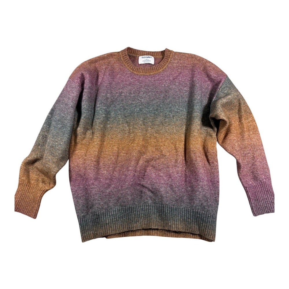 Old Navy Sweater Women XS Purple Orange Ombre Go-Recycled Wool Blend Crew Neck